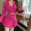 Fall Small Fragrance Vintage Tweed Two Set Women Crop Top Woolen Short Jackrock Mini kjolar Set Sweet 2 Piece Suits 220811