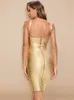 Beaukey High Quality Gold Print HL Bandage Dress Deep V-Neck Foiling Sexig Celebrity Maxi XL BodyCon Cocktail Party Club Dress 220509