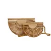 Cross Body Fashion Half Moon Wooden Shoulder Crossbody Bags For Women Bamboo Woven Summer Beach Straw Bag Rattan Small Phone Purse Mini Sac