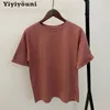 Yiyiyouni Lato Podstawowa Bawełna Loose T Koszulki Kobiety Solid Harajuku O Neck Krótki Rękaw Tees Koszula Kobieta Casual Miękkie Khaki Topy 220321