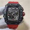 시계 손목 시계 디자이너 럭셔리 남성 기계공 시계 Richa Milles Wristwatch Devil Carbon Fiber 남자 와인 배럴 투명한 메카
