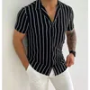 Heren Casual Shirts 2022 Hoogwaardige -Sling Summer Short-Mouwen Gestreepte Mode Revers Katoen en Linnen Shirt