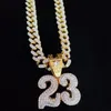 Подвесные ожерелья мужчины Женщины хип -хоп № 23 Ожерелье с 13 -миллиметровой кубинской цепью Хип -хоп со льдом