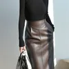 Nerazzurri Spring Midi läderkjol Brown White Black Long High Maisted Pencil kjolar för Women Side Slit Zipper 7xl 220423