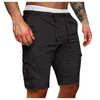 Calça de carga masculina de jeans masculino masculino casual de verão shorts sólidos shorts multi-bolsos drawtring quinto esportes para caminhadas ao ar livre