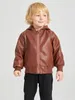 Toddler Boys Zipper Hooded PU Leather Jacket SHE