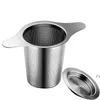 Tea Tools Stainless Steel Tea Infuser Mesh Strainer Coffee Filter with Lid/Coaster Double Handles for Teapots Mugs Cups JLA12941