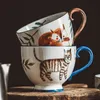 Tazza da caffè in ceramica per cappuccino personalizzata da 400 ml con animali dipinti a mano, tazza da caffè riutilizzabile in porcellana vintage anticata, riutilizzabile, per tè al latte, 220621