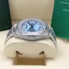 Montre Full Diamond Blue Dail President 128238 128239 Saphir Big Diamond Bezel 43mm 18K or blanc hommes montres-bracelets automatiques avec boîte d'origine