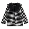 Kvinnorjackor Coat 2022 Fall/Winter Style Plus Size Houndstooth The Navy Collar Casual Plaid Woolen All-Match