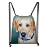 Backpack Labrador/Golden Retriever/FadouCartoon Dog Print Drawstring Bag Foldable Portable Travel Storage Bags Children Work