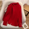 T506 damespakken blazers tide merk hoogwaardige retro modeontwerper stijlvolle rode pocket serie pak jas slanke plus maat