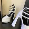 Cinturino alla caviglia Fibbia Decorazione Scarpe Décolleté con plateau in raso Sandali con tacco alto e grosso Sandali da donna Punta a punta Designer di lusso Scarpe eleganti da sera