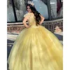 Novo vestido de baile de vestidos quinceanera amarelo para o México Sweet 16 meninas de lantejoulas boho mangas de aniversário vestido vestido de 15 anos baile