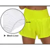 lu-181 Shorts de aceleração de secagem rápida respirável esportivo Hotty Hot curto feminino fitness falso de duas peças forrado à prova de luz leggings de ioga para corrida de golfe calça de motociclista