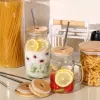 Sublimation Blanks 15oz kreatywny Clear Frosted Szkło może kształtować bębenki z pokrywką i słomy Letni drinkware Mason Jar Soice Cups