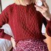 女性用セーター女性リブニットセーター女性2022年秋の長袖丸い首ボタンダウンファッションジャンパープルフェムカジュアル