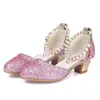 ULKNN Filles Sandales 2020 nouvelles chaussures de perles talons hauts pour enfants chaussures de danse dent chaussures de performance taille 28-38 rose blanc G220418