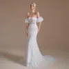 Off the Shoulder Lace Mermaid Wedding Dresses Tulle spets Applique Pärled svep tåg brudklänningar vestidos de novia cps1996