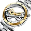 Wristwatches Top Forsining Double Side Transparent Tourbillion Silver Steel Mechanical Steampunk Creative Automatic Watch