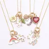 Fashion Jewelry Rainbow Heart Starfish Pendants Necklace Kids Girls Charming Pendant Long Chain Necklaces Cute Child