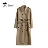 Vee Top women casual solid color double breasted outwear fashion sashes office coat chic epaulet design long trench 902229 201030