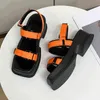 Sandały na płótnie Sandały Kobiety Nowe kwadratowe palce grube obcasy Sandalia Mejr Hook Pętla Chunky Casual Beach Sandals J220527