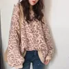 Pulloves impressos de inverno Mulheres suéter de malha de leopardo grosso suéter de tamanho grande casual casual o malha de pescoço de manga longa de manga longa 220816