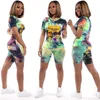 Tie Dye Two Piece Set Women Clothes T Shirt Biker Shorts Set Lounge Wear Tracksuit Outfits For Women Vetement Femme LJ200815