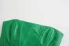 Mujeres verde imitación cuero Bralette Camis Crop Top sin tirantes espalda descubierta camisas cortas mujer Casual sólido Tops 220325