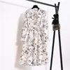 Koreanische Chiffon Frühling Sommer Kleid Frauen Vintage Floral Bedruckte V-ausschnitt Elastische Taille Mode Strand Midi Sommerkleid Vestidos 220418