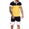 Mens korte sets zomer casual zomer kleding 2 stuk set colorblock track pakken mannelijke t-shirt + shorts katoen mannen trainsuits