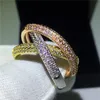 豪華なジュエリーシルブ925トリプルサークルゴールドローズゴールドシルバーリング3色Pave CZ RING WEDED WEDDING FIGENS RINGSギフト220728