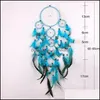 Kunst- en ambachten kunst geschenken Home Garden Handgemaakte Dream Catcher Wind Chime Net natuurlijke veer Make Murnishing Ornament Decorate Blue Wall