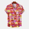 Men's Casual Shirts Summer Ethnic Shirt Men's Fashion Hawaiian Print Male Turn Down Collar Short Sleeve Blouse Button Loose TopMen's