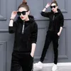 Tweedelige broek voor dames dames 2022 Women Sportswear Sets 2pcs Autumn Winter Gold Velvet Tracksuit Set Vrouwelijke lange mouw Hooded top