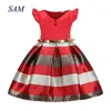 Vestidos para meninas Europeias e americanas Verão Girls Patchwork Sashes Roupas infantis Princess Prom Dress 3-9 anos 210329