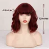 Short Bob Synthetic Wigs for Women Wavy with Bangs Wine Red Heat Resistant Fiber Cosplay Hair 220622