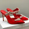 2022 Pumps Spitzschuh Baotou Hausschuhe 9cm Dünne High Heels Strass Bling Bankett Sandalen für Stil Sommer und Frühling Multifunktionsdesi