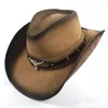 Beretten 100% Leather Black Men Western Cowboy Hat For Gentleman Dad Sombrero Hombre Caps Godfather Hats Maat 58-59cm Dropberets Beretsberets