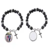 Moda sublimación en blanco DIY encanto redondo con cuentas cruz pulsera transferencia impresión amor pulsera para hombre para mujer Acción de Gracias Día de San Valentín Recuerdo Regalo familiar