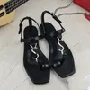 2022 designer branded Flat sandals strip Black Patent Leather Women dress shoes Tribute Cassandra Sandal metal buckle women wedding party