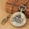 Bronze horloges Full Hunter Skull Motorfiets Cover Men Women Quartz Pocket Watch ketting Hangketen Gift