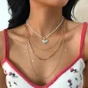 Moda collana di perle femminile geometrica amore diamante tennis laureato collana multistrato personalità semplice tiro di strada