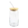 48pcs sublimering 16oz glas kan muggar glasögon tumbler med bambu lock halm öl kan transparent frostat soda cup dricka koppar leverans med båt 25 dagar