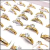 Band Rings Jewelry 36Pcs Womens Gold Plated Zircon Stone 4Mm Wide Fashion Stainless Steel Wedding Simple Sty Dhm1A
