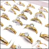 Anelli a fascia Gioielli 36 Pezzi Donna Placcato Oro Zircone Pietra 4 Mm Largo Moda Acciaio Inossidabile Matrimonio Semplice Sty Dhm1A