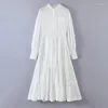 Casual Kleider Boho Solid Weiß Baumwolle Party Für Frauen Robe O Neck Lose Vestidos Vintage Puff Langarm Herbst Kleid 2022Casual