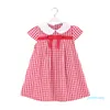 Mode-Filles Robes De Mode D'été Rayé Robes À Carreaux Enfants Designer Casual Robe Mignonne avec Des Arcs Enfants Fille Robe Princesse