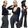 Combinaisons pour femmes Rompères Fonds Fashion Casual Striped Bodycon Party Suit Suit Scoumpen